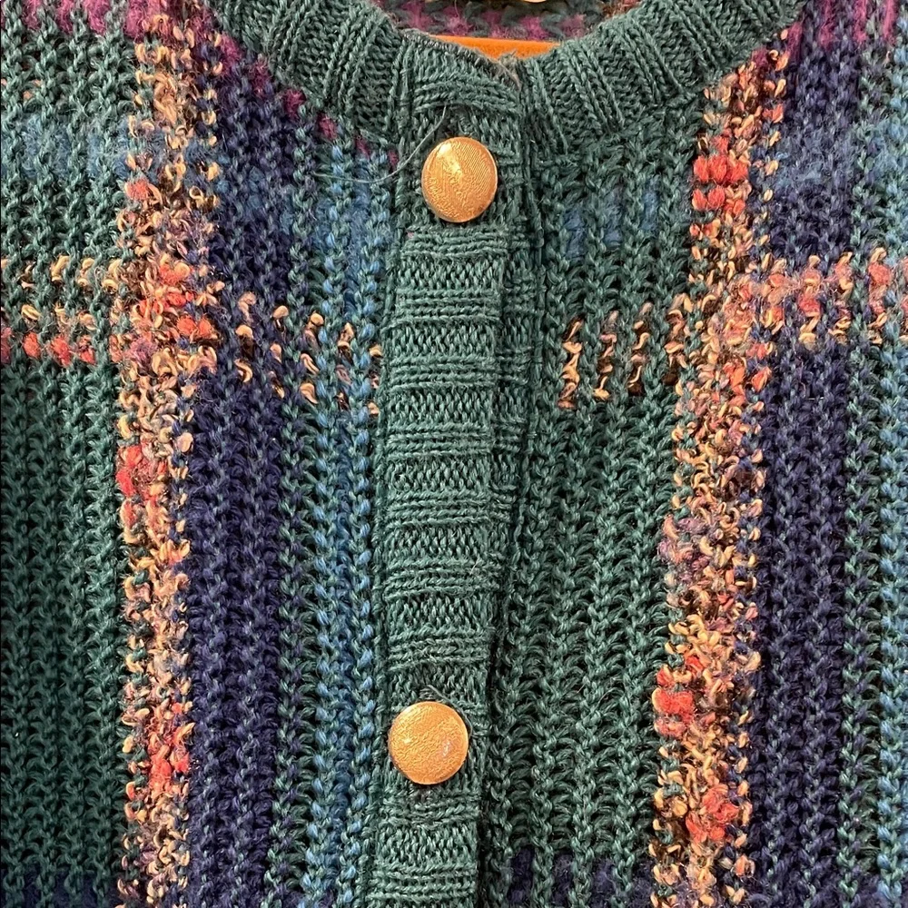 VINTAGE! Colorful Teal, Blue, & Purple Retro Cardigan, Women’s Medium - Picture 4 of 9